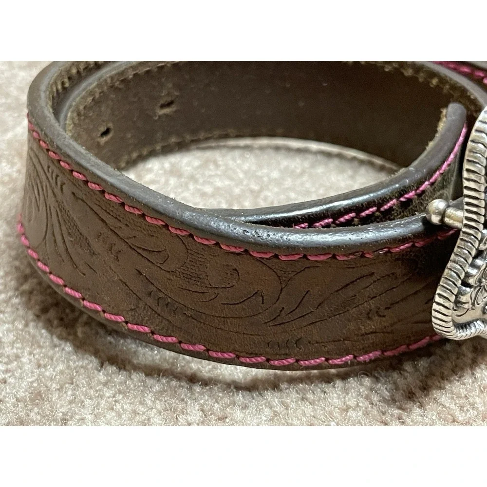 Angel Ranch Youth Girl's‎ Rodeo Princess Brown Leather Pink Trim Belt D130002034